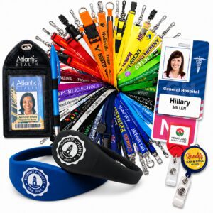 ID badges, lanyards, badge holders, wristbands and badge reels.